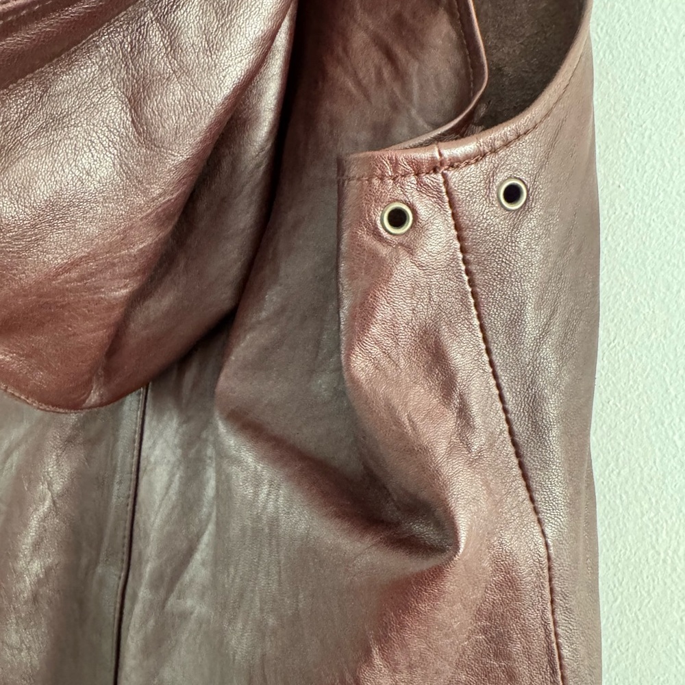 Women's Brown Leather Vest with Hood - Picture 7 of 8